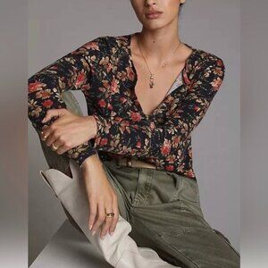 Anthropologie Pilcro Boho Split Neck Floral Top Sz XS 90s Cottage Whimsigoth